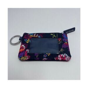 Vera Bradley Zip ID Case / Coin Purse Keychain Midnight Wildflower